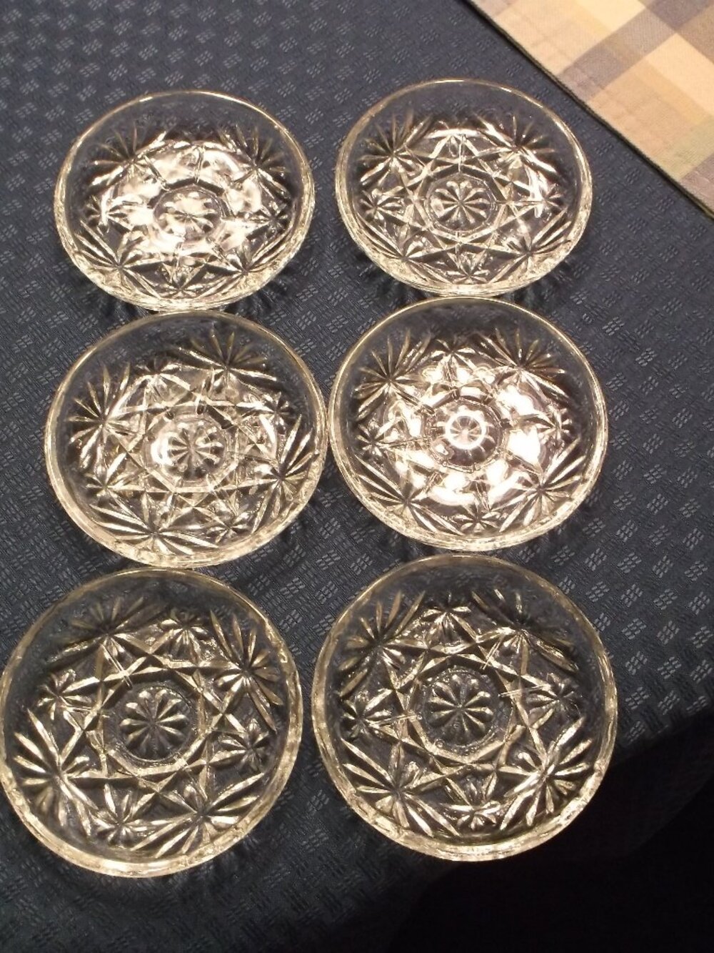 Six Anchor Hocking vintage Prescut glass coasters with ribs in bottom